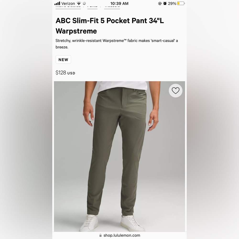 Lululemon ABC Slim Fit Pants - 32W 34L - Sage Green